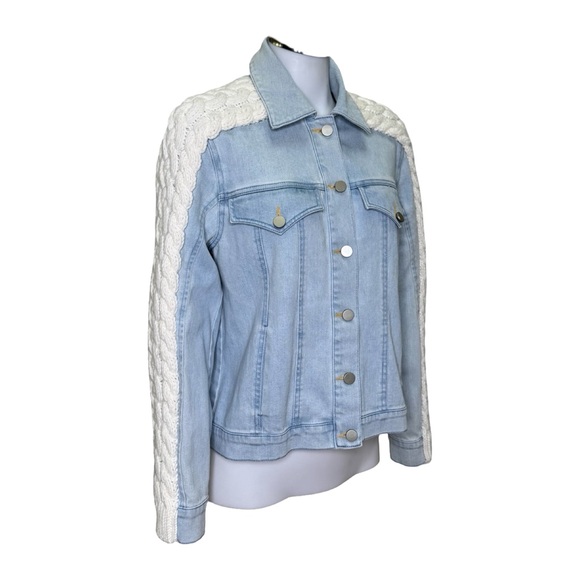 $495 TANYA TAYLOR Percy Denim Jacket with Cable-Knit Trim Sz S - Picture 4 of 11